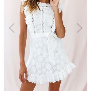 Prairie Crochet Frill Dress White